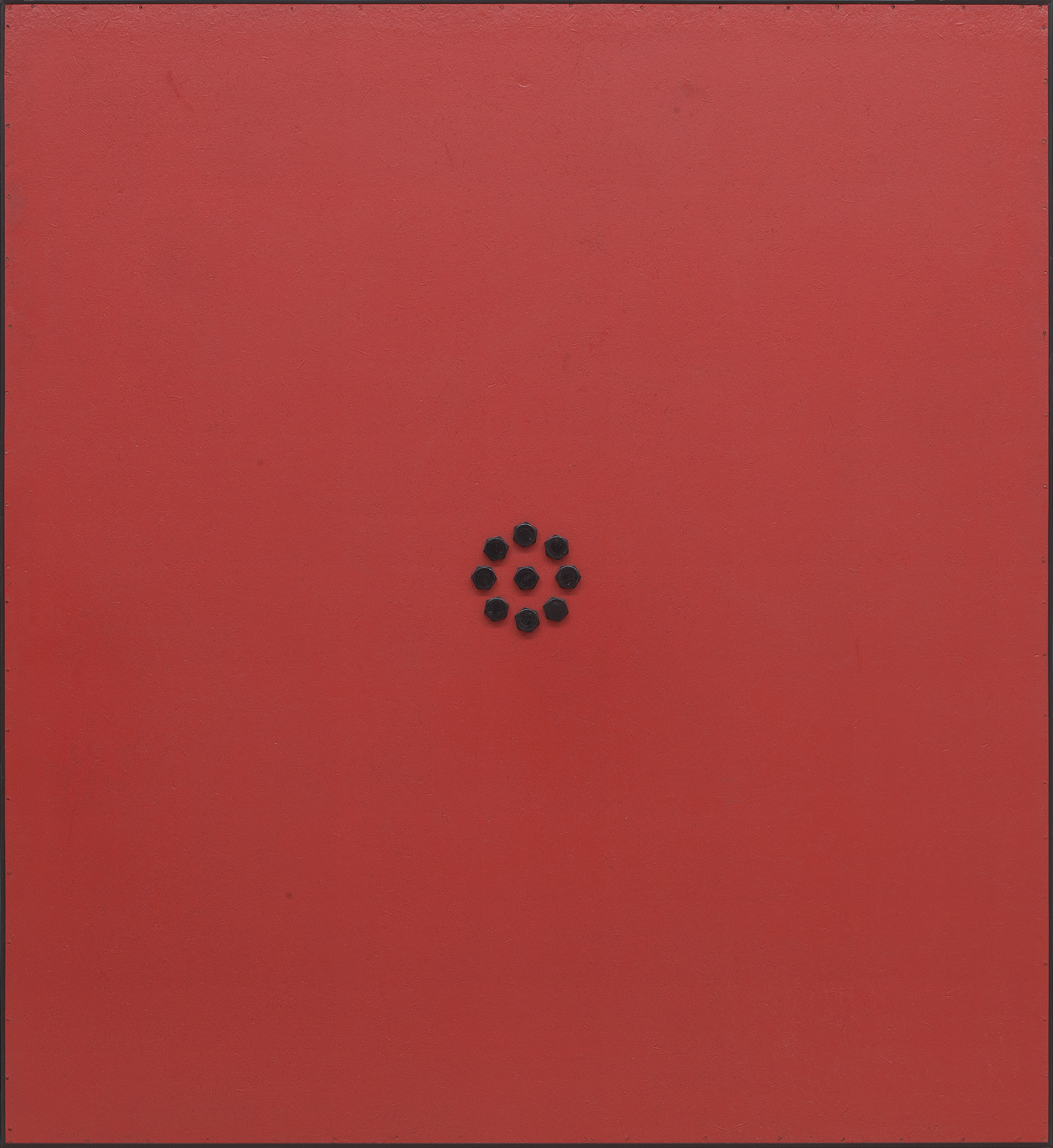 ARMANDO (1929-2018)Circle 9 bolts on red, 1964